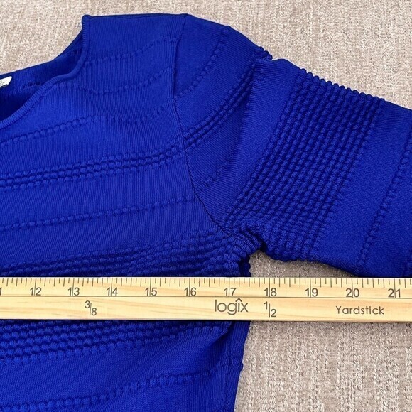 Eliza J Dress Womens XL Royal Blue 3/4 Sleeve Textured Fit-N-Flare Mini Rib Trim - Picture 9 of 13
